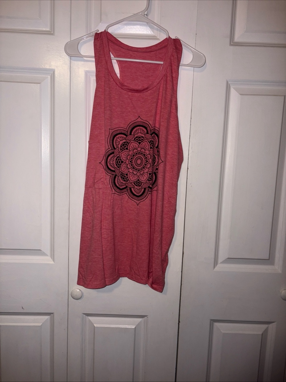 Coral Sleeveless Tank with Black Mandala Graphic